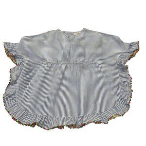 Mini Boden Striped Swim Cover-Up With PomPoms, 6-7 Yrs